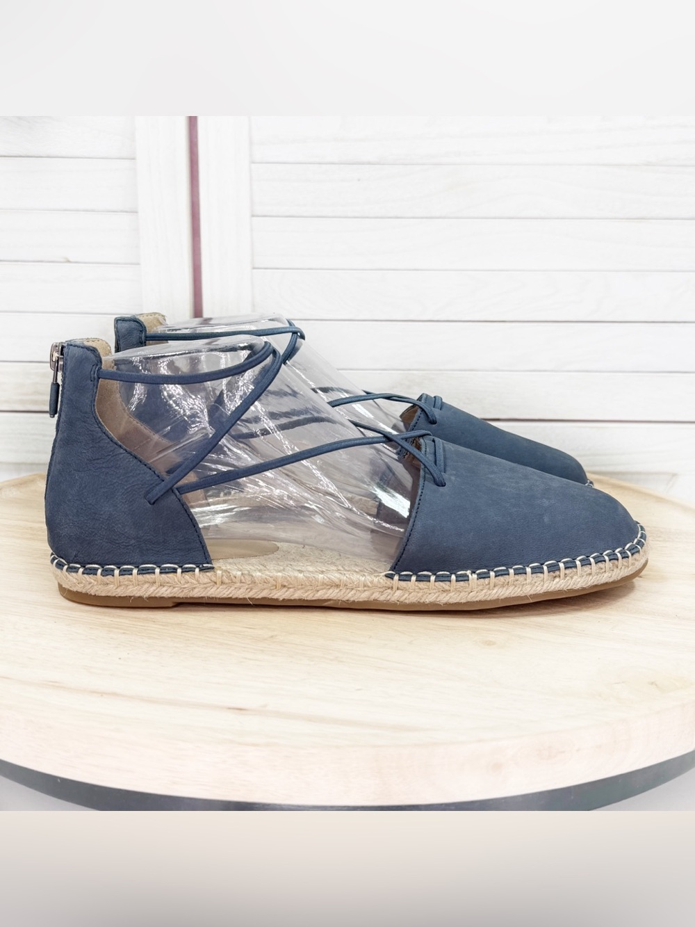 Eileen Fisher Lace Up Suede Espadrille Closed Toe Sandals Flats Blue Size 9.5